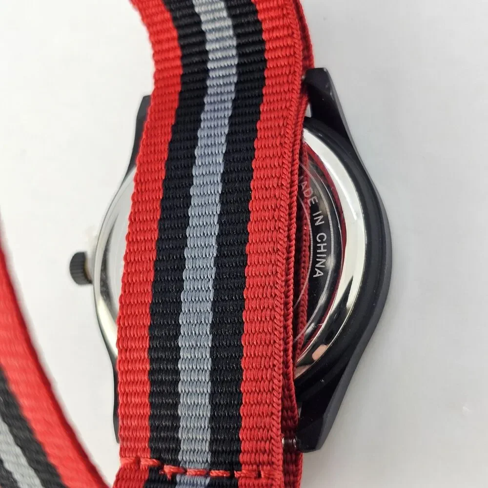 Field Men's Watch 42MM Black Case Black‎ Dial Red Black Gray Canvas Band Strap